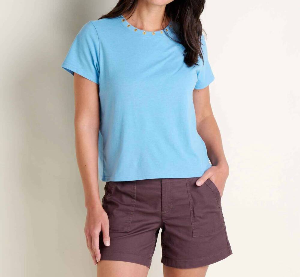 NEW TOAD&CO re-form embroidered crew shirt in dusk blue embroidery